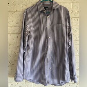 Banana Republic Men's Dress Shirt - Purple and White Stripes